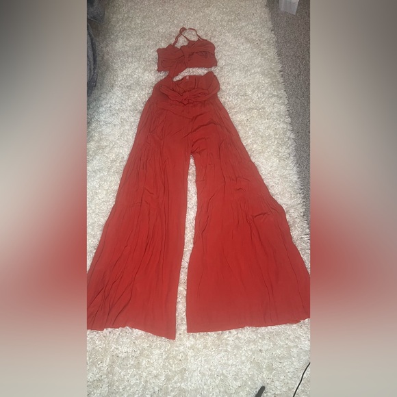 Free People One Tie Front Palermo Set Wide Leg Pants Front Bow Cropped Top Sz S - Picture 4 of 7